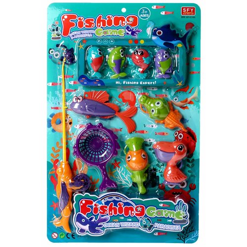 Набор игрушек для ванны Волна океана, рыбалка для детей, детские развивающие игрушки для купания, 8 рыбок, удочка и сачок, цвета микс значок опасная утка 3 х 3 см