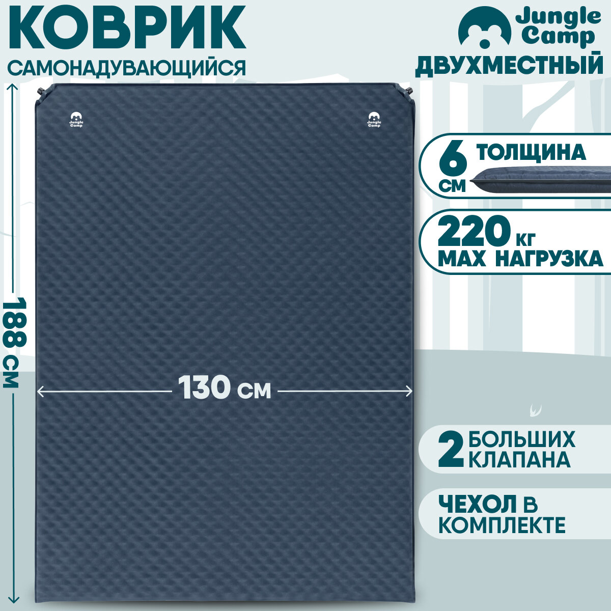 фото Коврик самонадувающийся кемпинговый, двухспальный JUNGLE CAMP Camper 60 Double