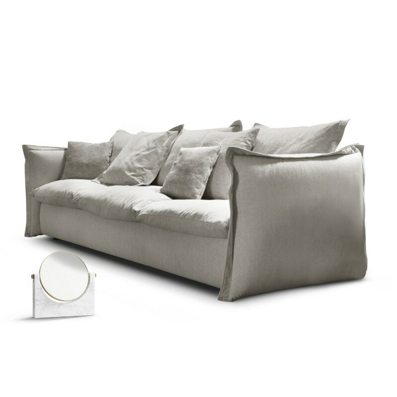 Прямой диван с мягкими подлокотниками, 296 х 100 см, SITDOWN, "Перрин", рогожка, пыльный белый