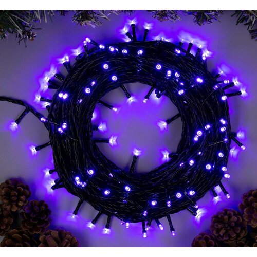 фото Гирлянда интерьерная светящаяся "нить" 20 м, ip20, тёмный шнур, 200 led, свечение фиолетовое, 8 режимов, работает от сети, 220 в, декоративная новогодняя электрогирлянда для украшения дома и на елку, праздничный декор на новый год luazon lighting