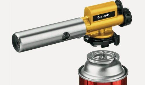 Изображение товара ЗУБР ГПМ-800, цельнометаллическая газовая горелка с пъезоподжигом, на баллон, цанговое соединение, 1, 55550