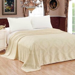 Плед 150х200 1.5-спальный Cleo Parma песочный, покрывало на кровать и диван пушистое с рисунком, велсофт