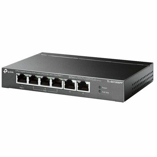 TP-Link TL-SG1006PP Настольный коммутатор с 6 гигабитными портами (3 порта PoE+, 1 порт PoE++) инжектор poe tp link tl poe160s