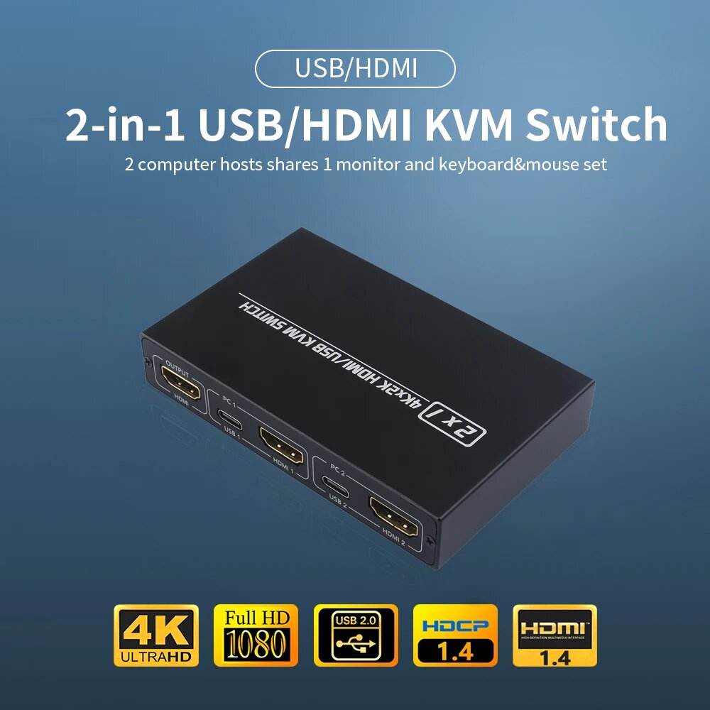 AIMOS AM-KVM 201CL КVM-переключатель 2 портов