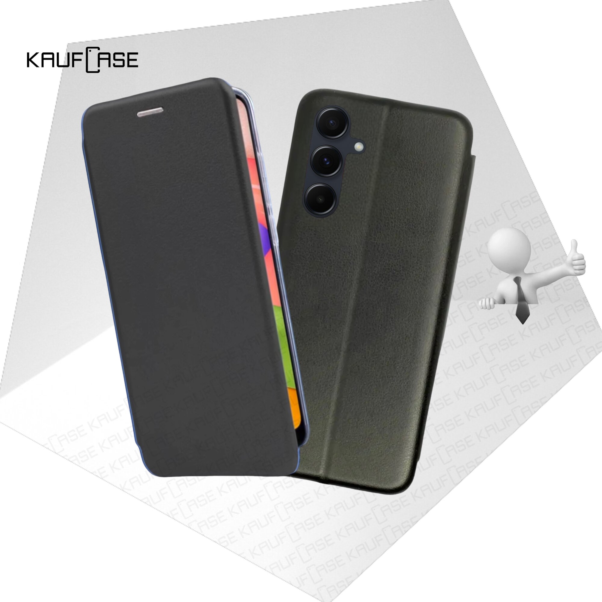 Чехол книжка для телефона Samsung A55 (SM-A556) (6.6"), черный. Текстура под кожу