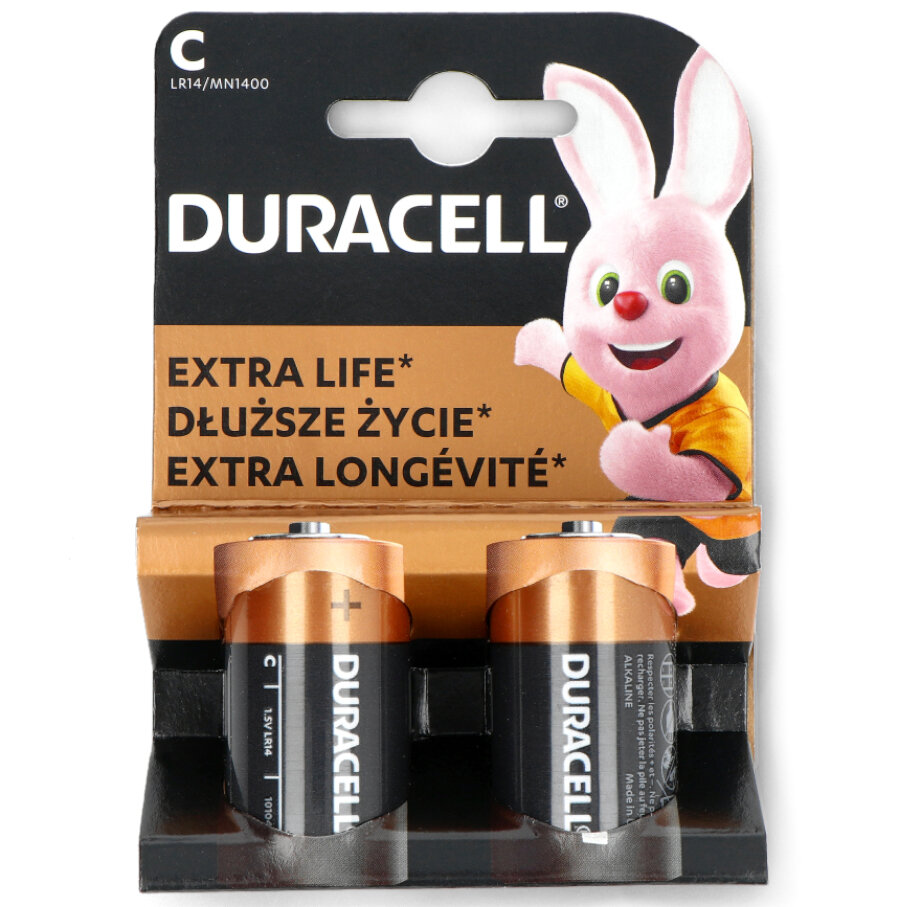 Батарейки Duracell, LR14-2BL, C, LR14, алкалиновые, 1.5v, 2 штуки