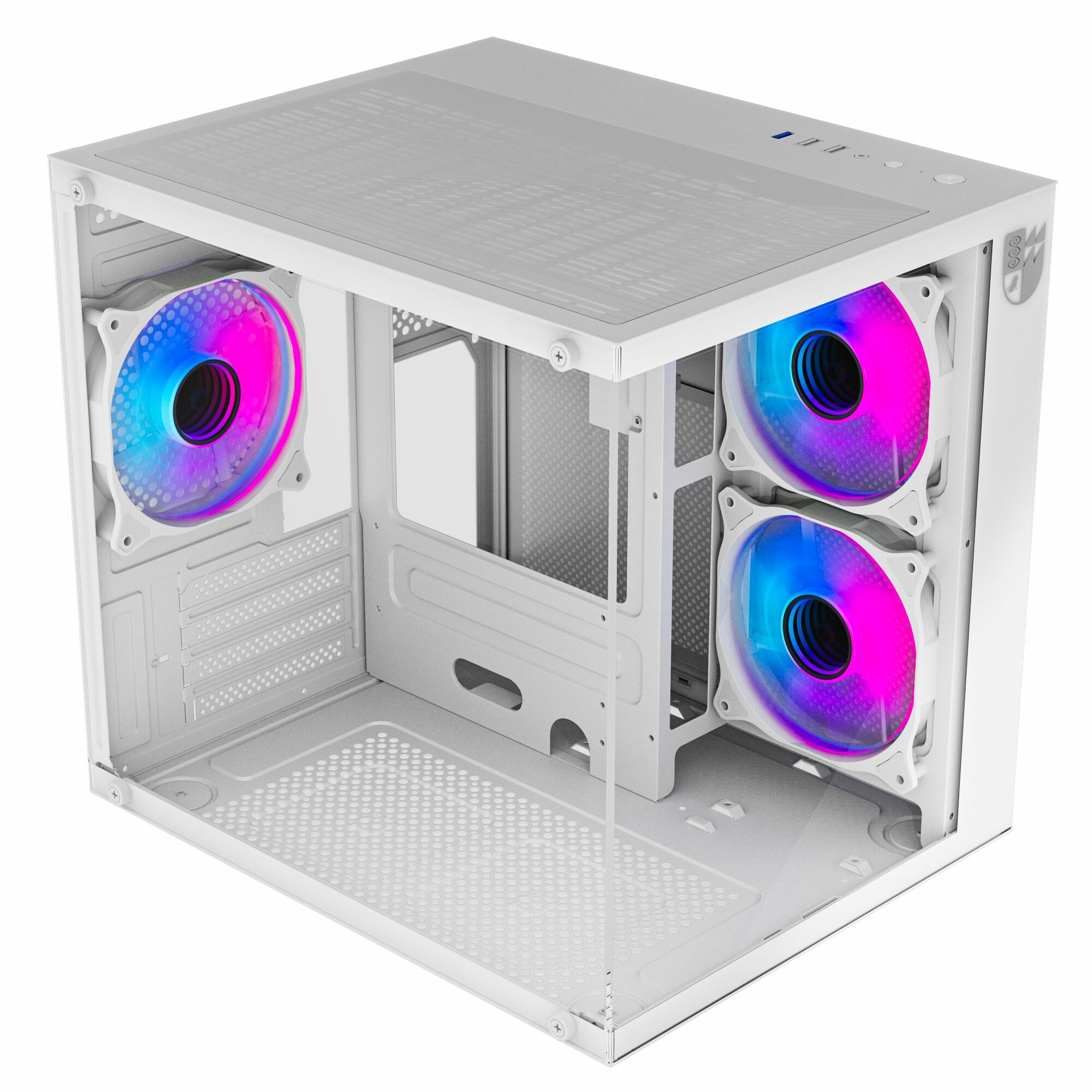 Корпус Invader Q3S кубик + 3 ARGB вентилятора + пылевой фильтр + закаленное стекло, Micro-ATX, Mini-ITX — фото 1