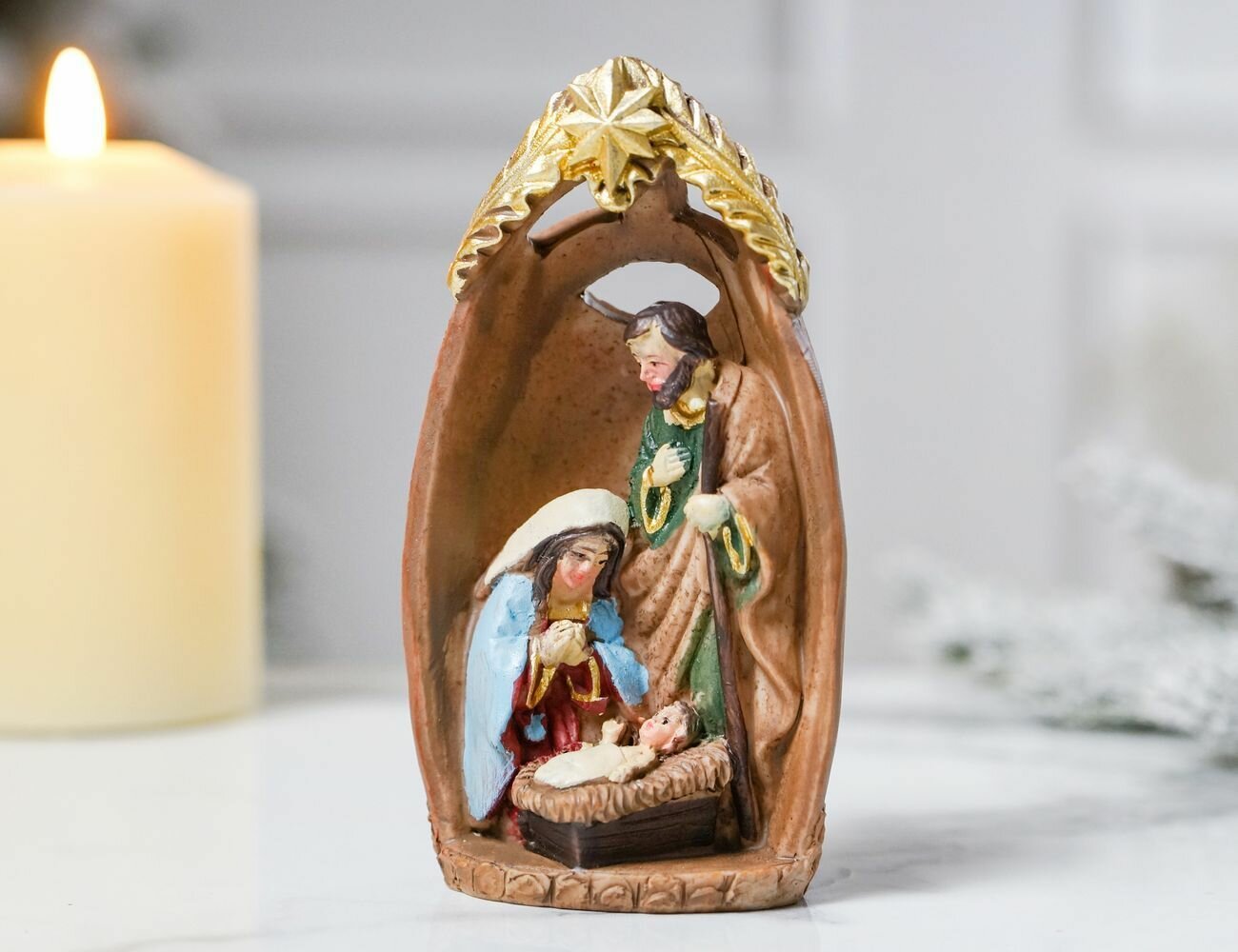 Рождественская статуэтка день святого семейства, полистоун, 14 см, Due Esse Christmas XNA23031851