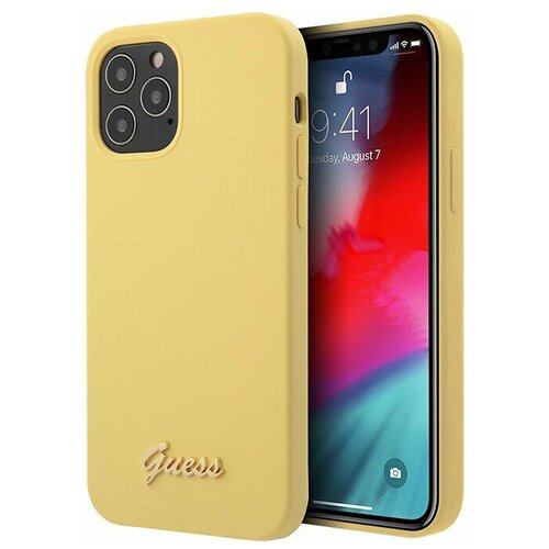 фото Чехол cg mobile guess liquid silicone gold metal logo hard для iphone 12/12 pro, цвет желтый (guhcp12mlslmgye)