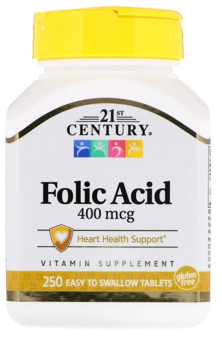 Таблетки 21st Century Folic Acid 400 мкг, 140 г, 250 шт.