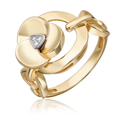 фото Кольцо platina комбинированное золото, 585 проба, родирование, бриллиант, размер 16, золотой, серебряный