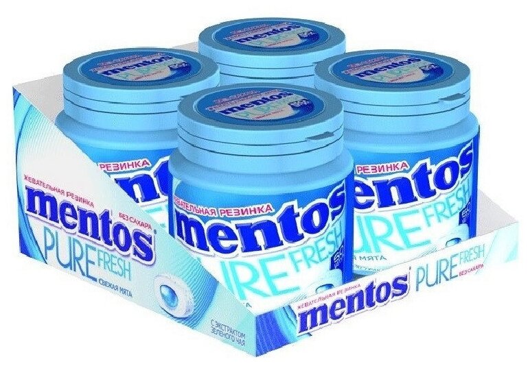 Жевательная резинка Mentos Pure Fresh вкус Свежая мята, 4 шт по 100 г - фотография № 1