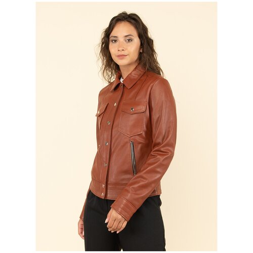 фото Кожаная куртка 77, каляев, размер 46, рыжий