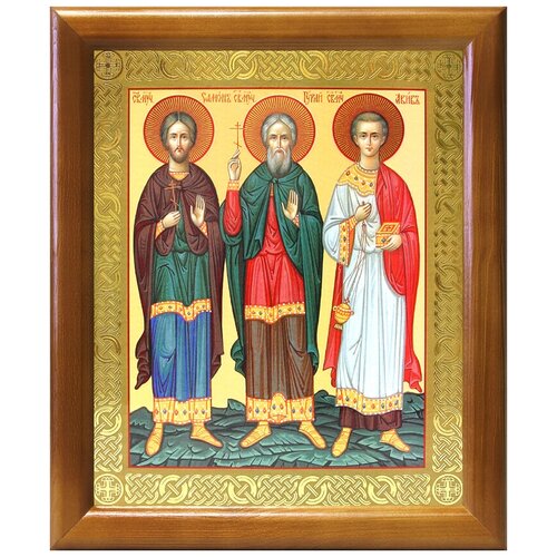Мученики и исповедники Гурий, Самон и Авив, икона в рамке 17,5*20,5 см