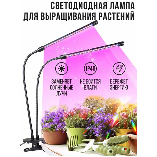 фото Светильник черный для растений светодиодный с таймером, на прищепке/ лампа для растений/ фитолампа нет бренда