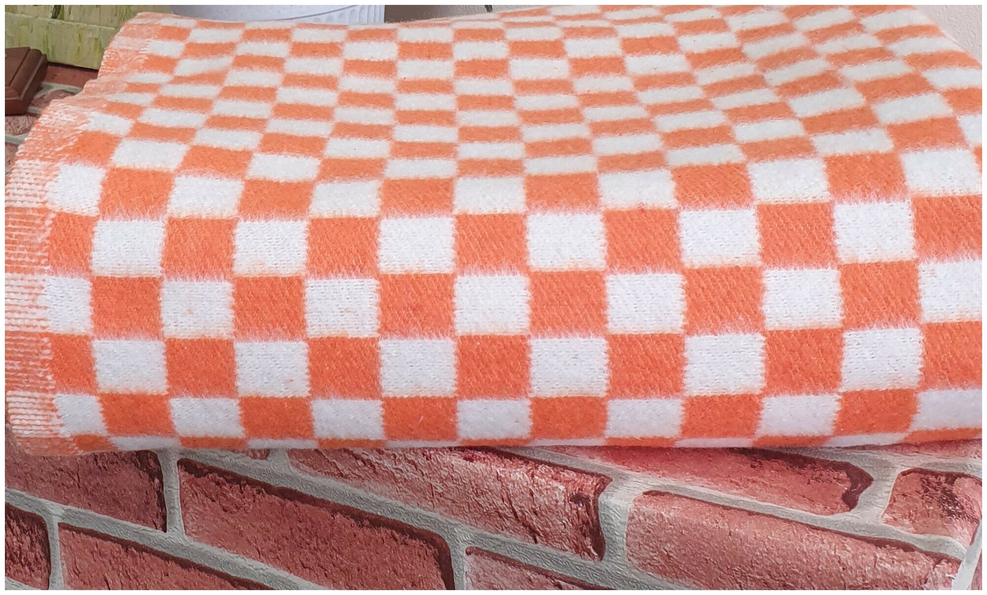 Одеяло байковое 140х205 оранжевая клетка пл.420гр.(ОБ-200)