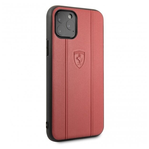 Чехол Ferrari для iPhone 11 Pro Stamped logo Embossed lines Hard Leather Red