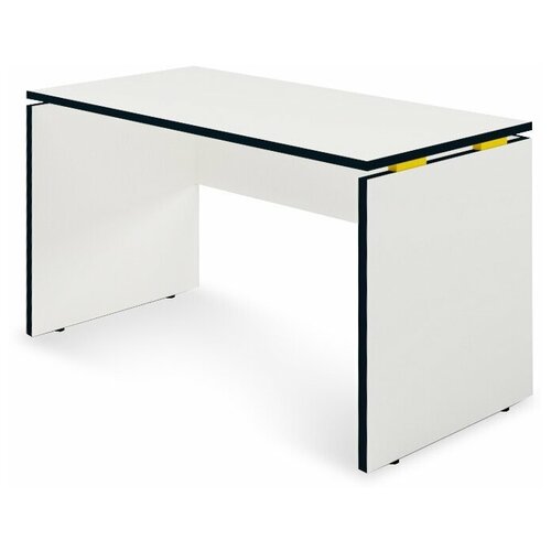 Письменный стол Мисон 120х60 (Столешница белого цвета, кромка черная, опора белая, цвет проставки желтый)