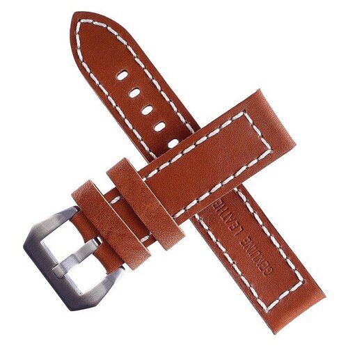 фото Ремешок для часов "bugert" 24 мм, натуральная кожа, l=20 см, коричневый со светлой строчкой 438643 мастер к.