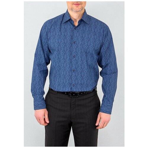 фото Рубашка мужская длинный рукав greg 223/311/753/1, прямой силуэт / сlassic fit, цвет синий, рост 174-184, размер ворота 45