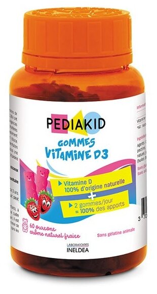 PEDIAKID Gommes Vitamine D3 пастил. жев., 60 шт., клубника