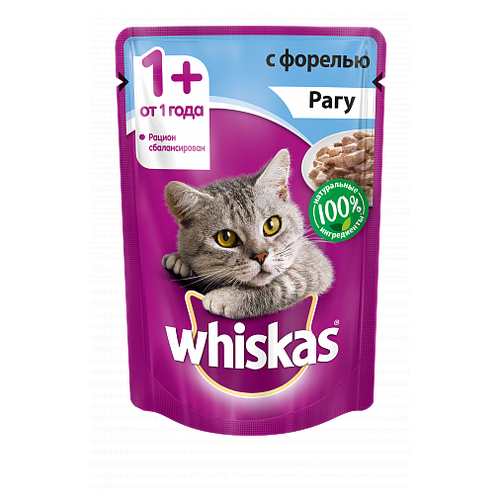 Whiskas Влажный корм для кошек Рагу с форелью и лососем 75 г х 56 шт. (Пауч) (102036)