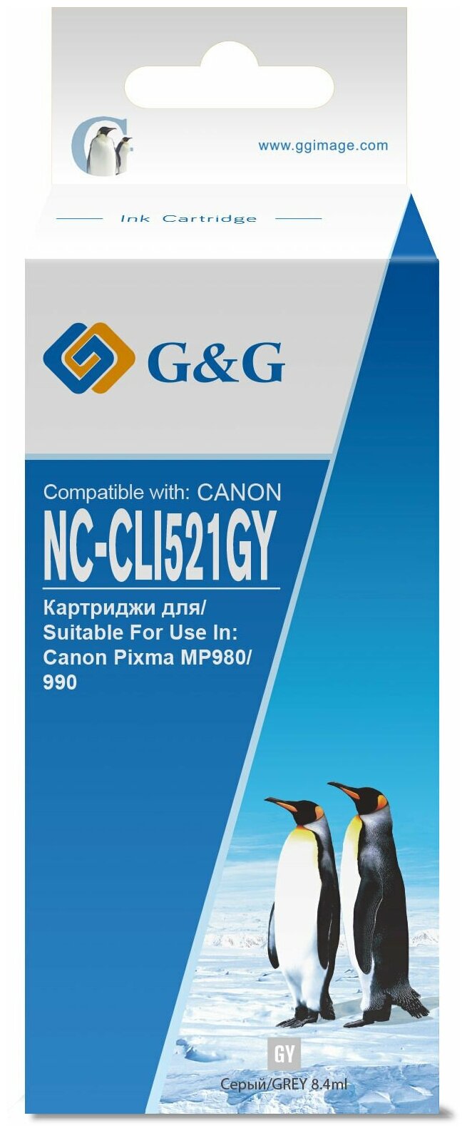 Картридж струйный G&G NC-CLI521GY серый (8.4мл) для Canon PIXMA MP540/550/560/620/630/640/980/990