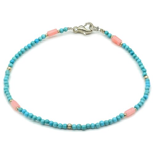фото Браслет-цепочка радуга камня, коралл, бирюза, искусственный камень, размер 19 см, бирюзовый