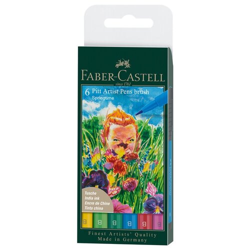 Faber-Castell Набор капиллярных ручек Pitt Artist Pen Brush Springtime, 6 цветов, 6 шт.