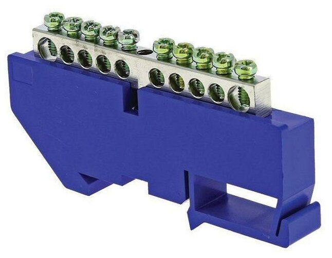 фото Шина нулевая N 6х9 10 отверст. цинк син. изолятор на DIN-рейку PROxima EKF sn1-63-10-d