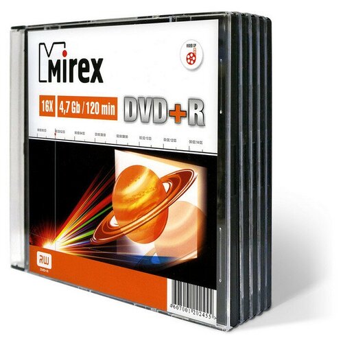 Носители информации DVD+R, 16x, Mirex, Slim/5, UL130013A1F