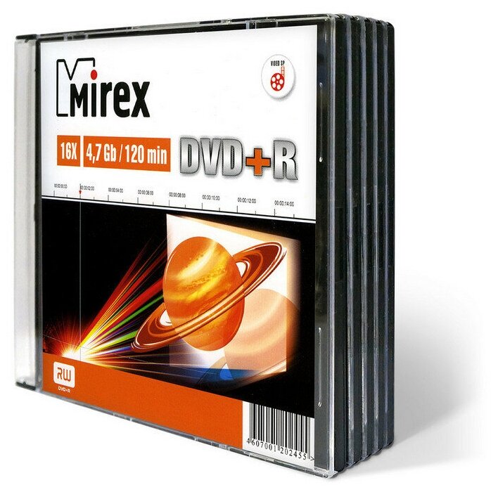 Носители информации DVD+R, 16x, Mirex, Slim/5, UL130013A1F, 1 шт.