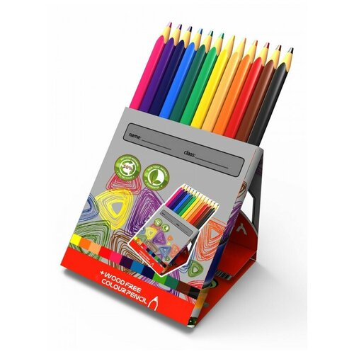 Цветные карандаши пластиковые в футляре-подставке Y-PLUS We-Tri, 12 цветов