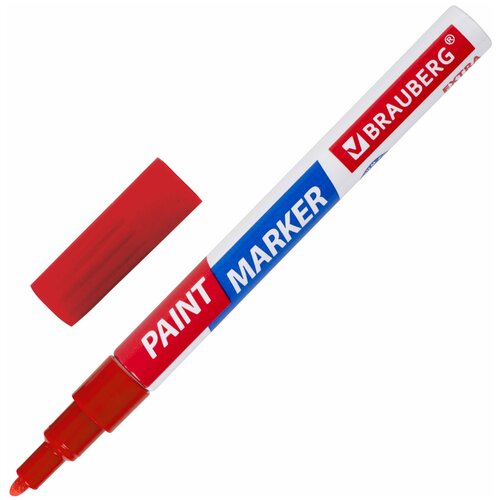 Маркер-краска лаковый EXTRA (paint marker) 2 мм, красный, усиленная нитро-основа, BRAUBERG, 151969