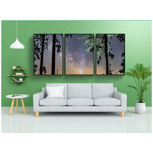 фото Набор модулных постеров для интерьера "лес, ночь, человек" 60x90 см. в тубусе, без рамки lotsprints