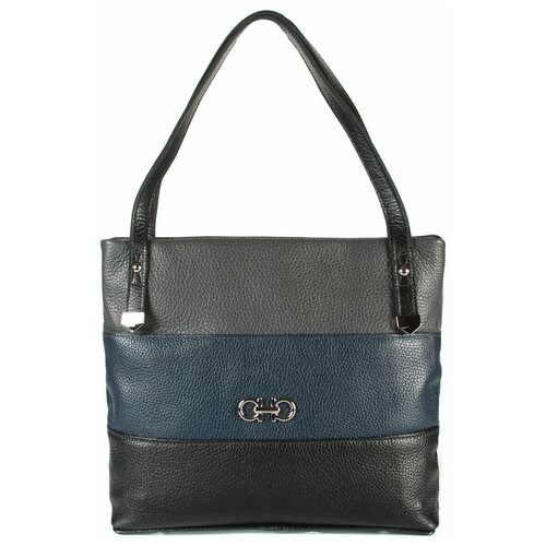 фото Сумка/сумка женская/сумка женская натуральная кожа/mayger/а-дс-328/черный_темно-синий_серый/модель шоппер/регулируемый ремешок