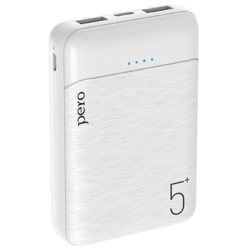 фото Внешний аккумулятор pero power bank pb01 5000mah 2xusb-a 2.1a white pb01wh