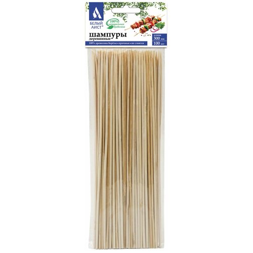 Шампуры для шашлыка деревянные 300 мм, комплект 100 штук, белый аист, берёза, 607572