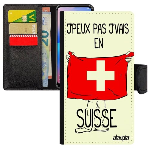 фото Противоударный чехол книжка на // xiaomi mi 8 lite // "еду в швейцарию" рисунок принт, utaupia, белый