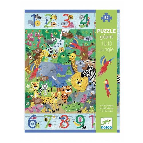 Пазл Джунгли 1-10, DJECO пазл – гигант животные