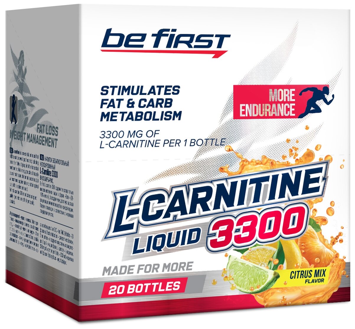 Жиросжигатель Be First L-carnitine 3300, 20 ампул, цитрусовый микс