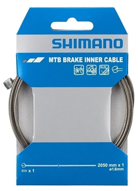 Трос тормоза Shimano нерж для MTB 1.6x2050мм с концевиком троса