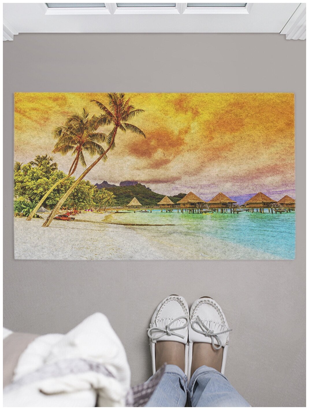 Придверный коврик в прихожую JoyArty "Пляжная вечеринка" для обуви, на резиновой основе, 75x45 см