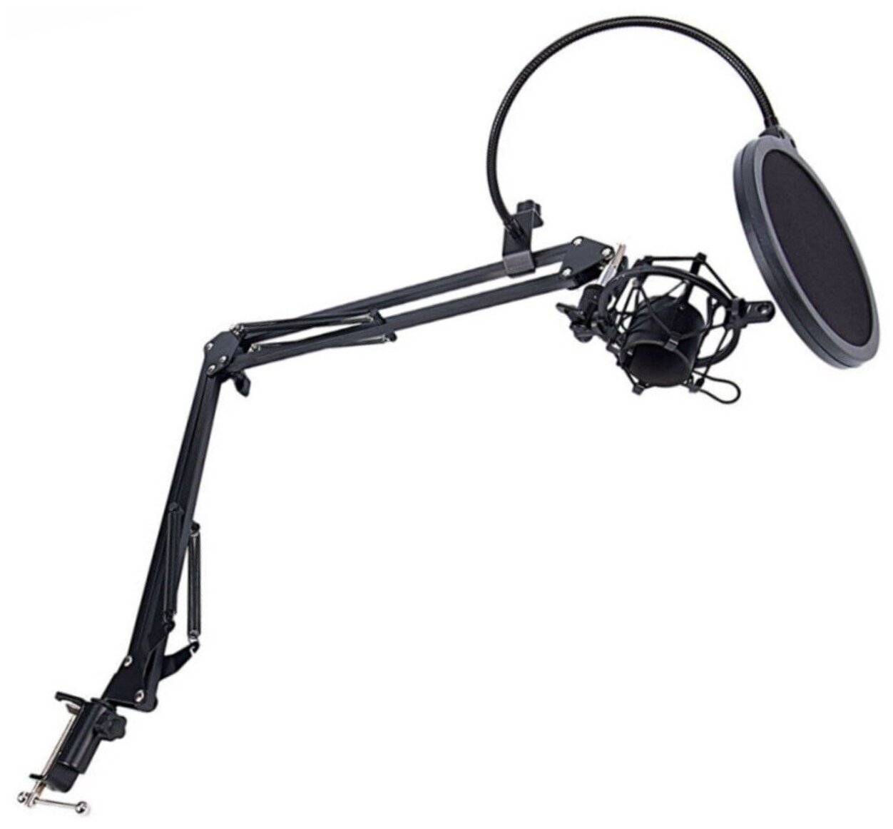 Настольная стойка пантограф ST-3591 для микрофона до 1.6 кг с пауком поп-фильтром держателем кабеля и усиленной струбциной