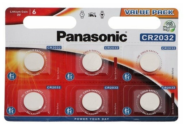 Батарейки Panasonic CR 2032 Bli Lithium, 6 шт. (CR-2032EL/6B) - фото №4