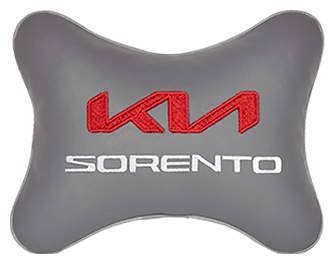 Автомобильная подушка на подголовник экокожа L.Grey с логотипом автомобиля KIA Sorento