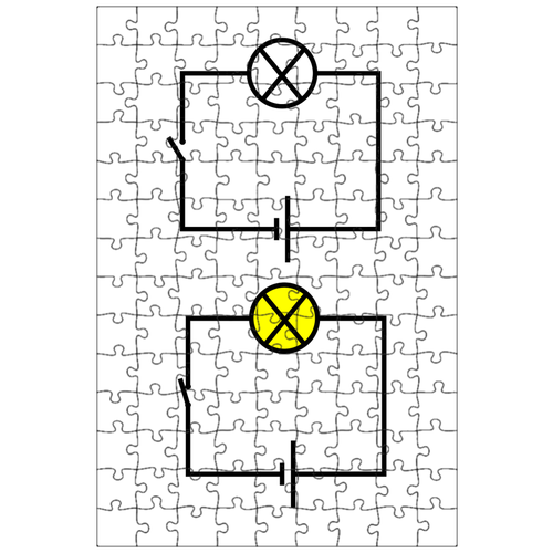 фото Магнитный пазл 27x18см."физика, принципиальная схема электрической цепи, аккумулятор" на холодильник lotsprints