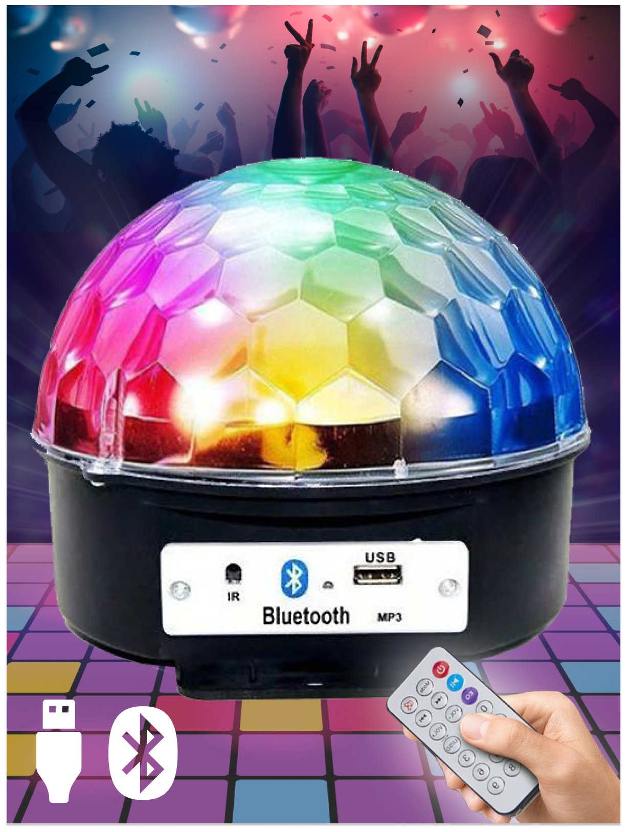 Диско шар музыкальный с колонкой с Bluetooth пультом и USB-флеш-накопителем Лазерный проектор Светомузыка Ночник светильник проектор