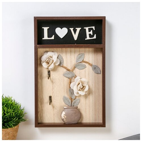 фото Крючки декоративные дерево "ваза с розами. love" 31х20х3 см 3912989