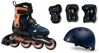 Детские ролики с защитой и шлемом Rollerblade Microblade Cube - 2021 Blue/Orange р. 36.5-40.5